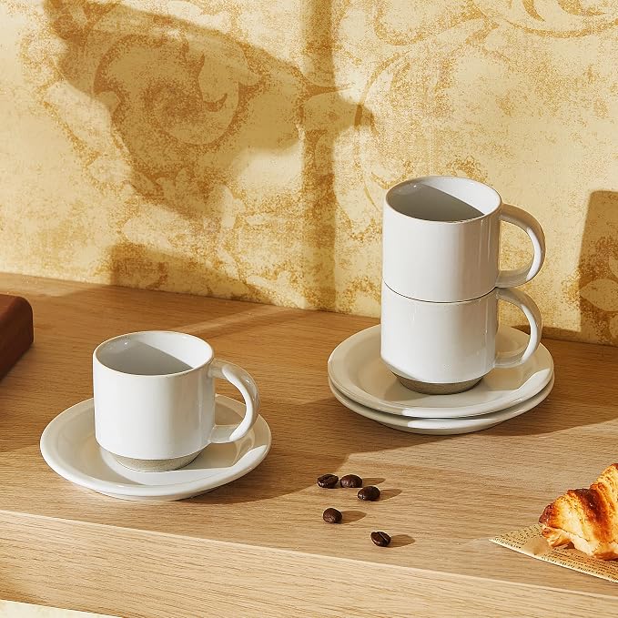 Oak Espresso Cups Set of 4, 3 oz Demitasse Cups, Modern Style, Microwave & - Image 6