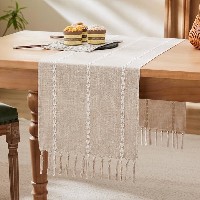 Braided Farmhouse Table Runner, Braided Taupe 13x48 Inch, Cotton Linen Table by Unknown
