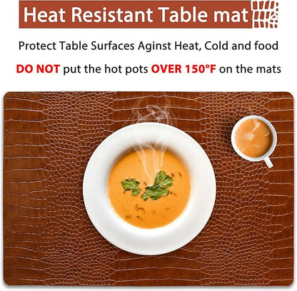 Set of 8 Faux Leather Placemats, PU Table Mats, Waterproof, Stain Resistant, Heat Resistant, Easy to Clean for Kitchen Dining Table,Conference Table