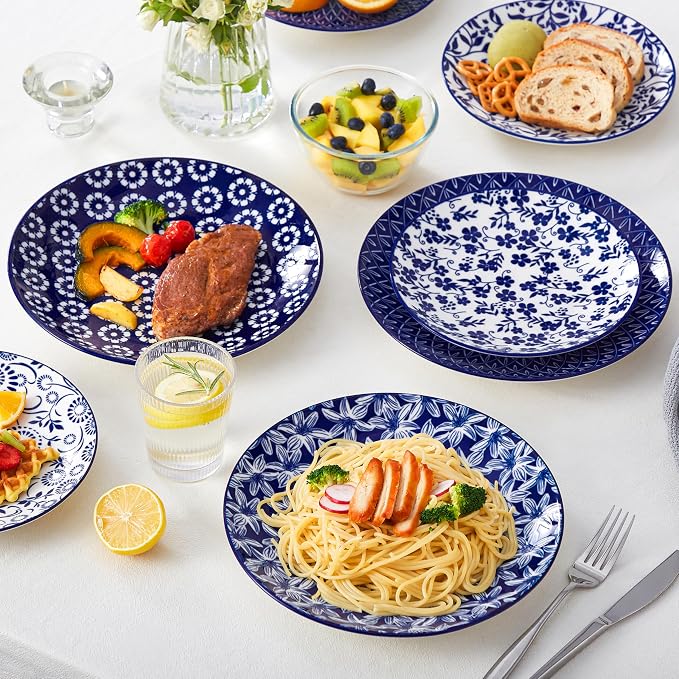 vancasso 10.25" Blue Dinner Plates Set of 6, Porcelain Vintage | Microwave - Image 7