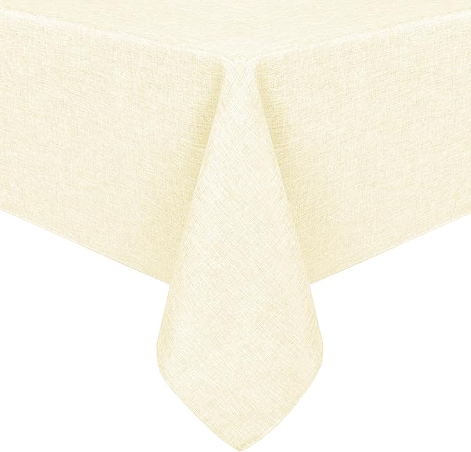 Hiasan Faux Linen Rectangle Tablecloth - Wrinkle and Stain Resistant Washable Table Cloth for Kitchen Dining Room Holiday Table Cover for Dinner, Champagne, 54 x 120 Inch