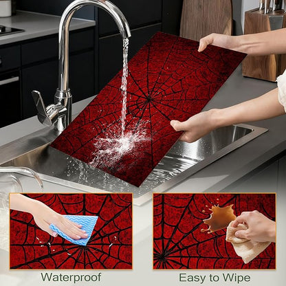 Cloth Placemats,Red Spider Web Fabric Placemats Set of 6,Washable Gothic Table Mats,Decorative Place Mats for Dining Home Kitchen Holiday Party 11.8x17.7 Inch