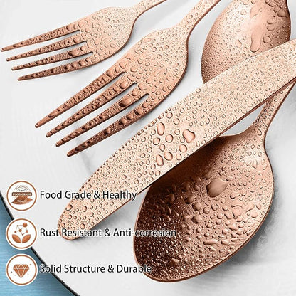LIANYU 20 Piece Matte Copper Silverware Set, Stainless Steel Copper Flatware - Image 3