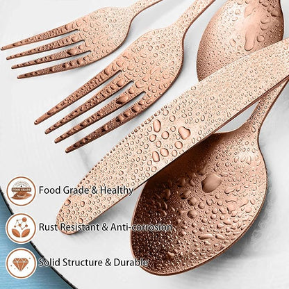 LIANYU 30 Piece Matte Copper Silverware Set, Stainless Steel Copper Cutlery | - Image 3