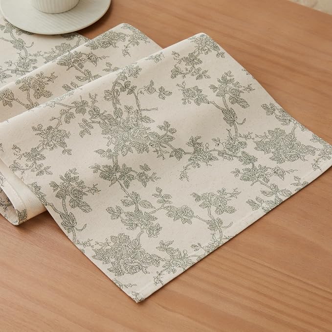 French Pastoral Farmhouse Table Runners, 13x72 Inch Green | 100% Organic Cotton by Unknown