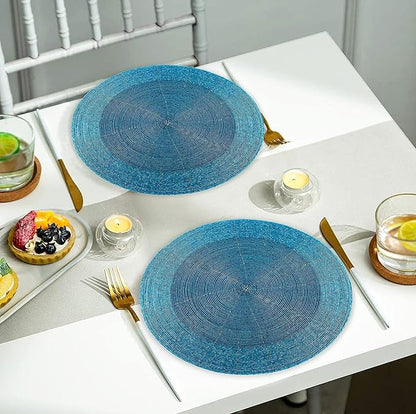 Lightnpro Glitz Beaded Charger Placemat - Turquoise Blue Placemat Set of 4, Handmade Round Table Mats - Christmas Xmas Dining Harvest Fall Holiday Celebration Festive Party Table Décor - 13 inch