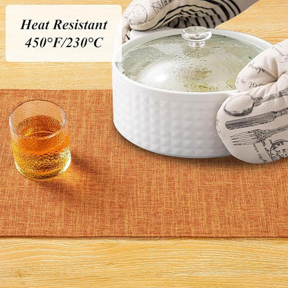 SHACOS Fall Placemats Set of 4 Washable Cloth Double Layer Thick Faux Linen Fabric Table Place Mats Non Slip Table Mats for Thanksgiving Indoor Outdoor, Orange