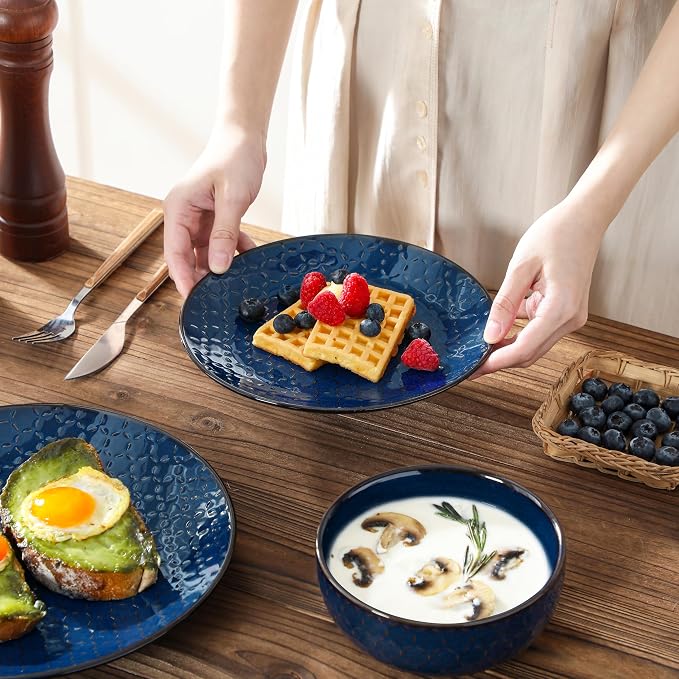 MALACASA 16 Pieces Dinnerware Sets, Farmhouse Plates and Bowls Sets, Embossed - Image 5