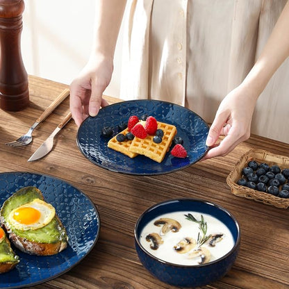 MALACASA 16 Pieces Dinnerware Sets, Farmhouse Plates and Bowls Sets, Embossed - Image 5
