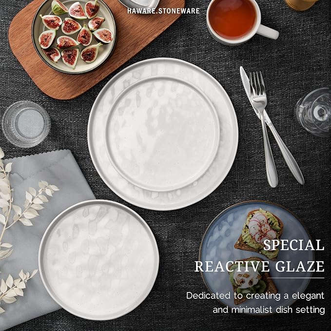 HaWare Dinnerware Sets, 18-Piece Plates and Bowls Set, Speckled White | - Image 4