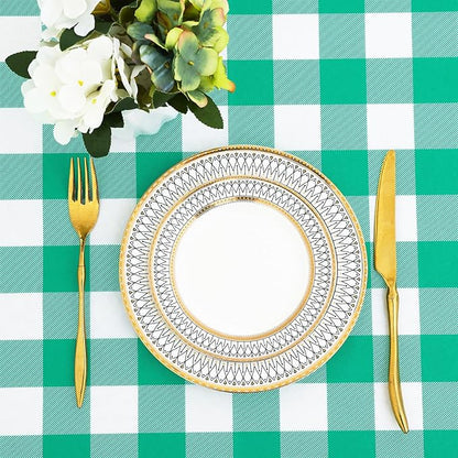misaya Rectangle Waterproof Vinyl Table Cloth, Buffalo Flannel Backed Tablecloth, Wipeable Plastic Table Cover for Dinner, Kitchen, Outdoor (60" x 120", Green and White)