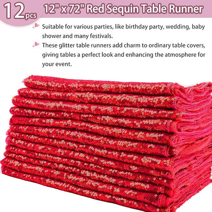 12 Packs 12 X 72 Inch Red Sequin Table Runner Glitter Dining Table Runner - Image 2