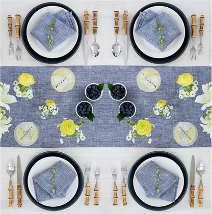 Solino Home 100% Pure Linen Table Runner Indigo Long, Athena 14 x 144 in | - Image 3