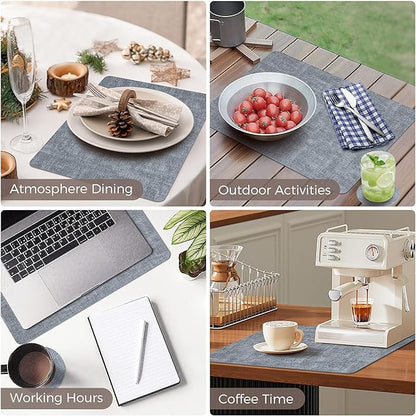 Vinyl Placemats Set of 8, Faux Leather Waterproof and Heat Resistant Place Mats, Washable Anti-Slip Table Mats with Coaster, Wipeable Placemats for Indoor & Outdoor 17" x 12" (Light Blue, Set of 8)
