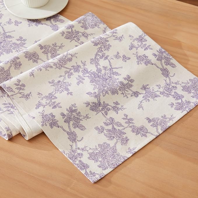 French Pastoral Farmhouse Table Runners, 13x48 Inch Purple | 100% Organic by Unknown