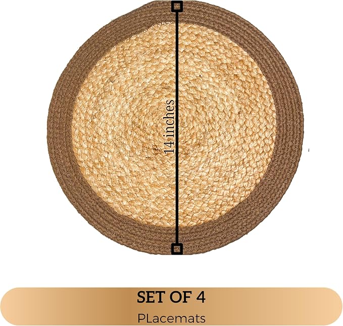 Verona Round Woven Jute Cotton Placemat, 14 Inch | Braided, Natural Jute - Image 4