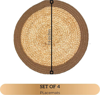 Verona Round Woven Jute Cotton Placemat, 14 Inch | Braided, Natural Jute - Image 4