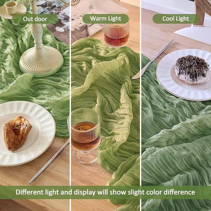 Sage Green Cheesecloth Table Runner 120inch Boho Gauze Home Decor | 120 Inch - Image 4