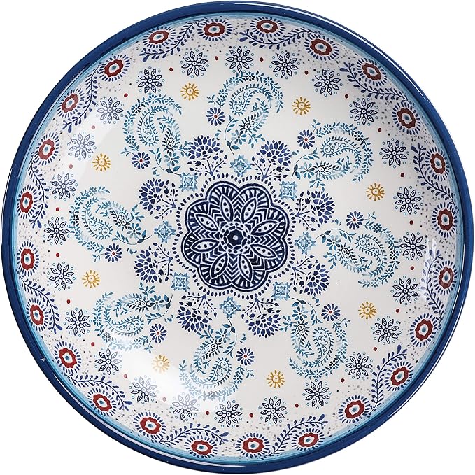 Bico Blue Talavera Pasta Bowls, 35oz Salad Bowl Set of 4, Large Ceramic Serving - Image 4