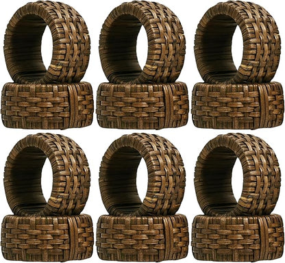 CLEENTABLE Decorative Jute Napkin Ring, Cane Napkin Rings Set of 12 - Hand Woven Napkin Holders for Farmhouse, Rustic, Holiday, Wedding, Easter, Thanksgiving, Xmas, Boho & Fall Table Décor (Walnut)