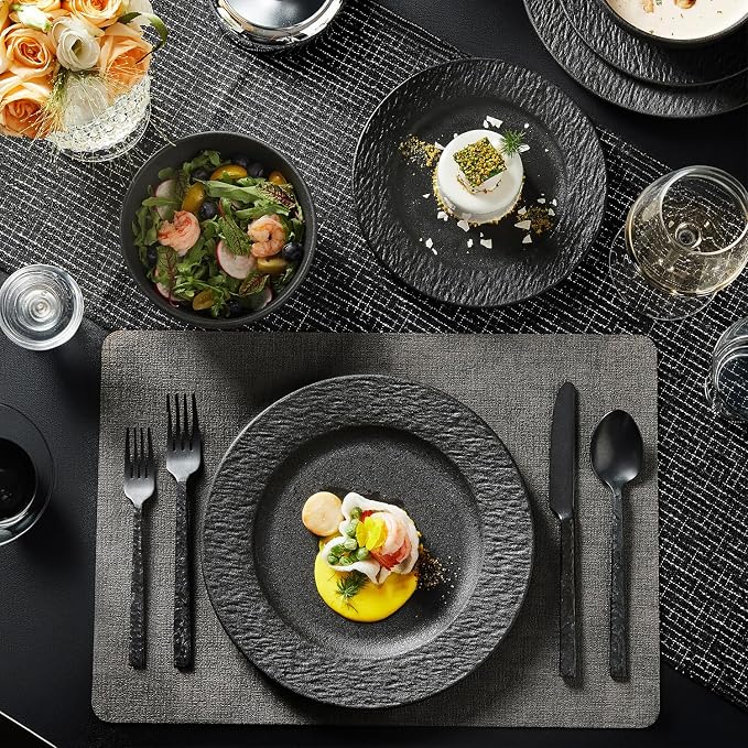 Black Dinnerware Sets with flatware, 32-Piece Matte Marble Pattern Premium - Image 8