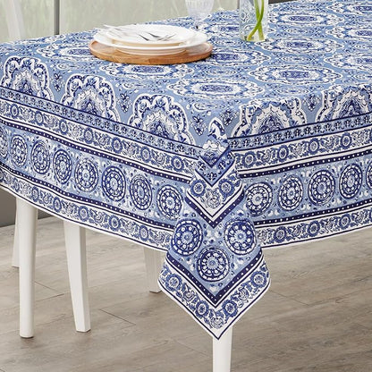 Maison d' Hermine Table Cloth Rectangle Table 100% Cotton 60 x 120 Inches Tablecloth Reusable Decorative for Dining Room Farmhouse Home Valentines Day Decorations Spring Summer - Melodie Bleue