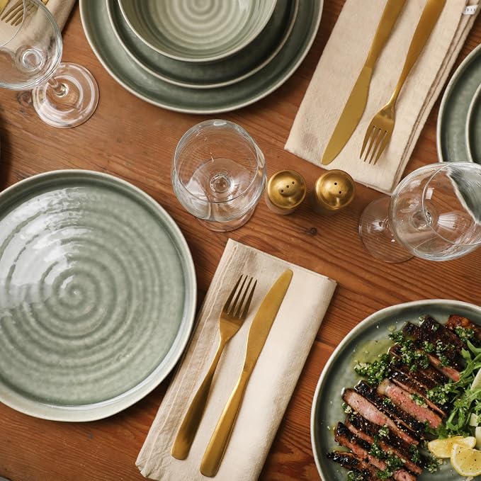 Gibson Elite Eclipse Swirls Plates and Bowls Sets, 12-Piece Stoneware - Image 5