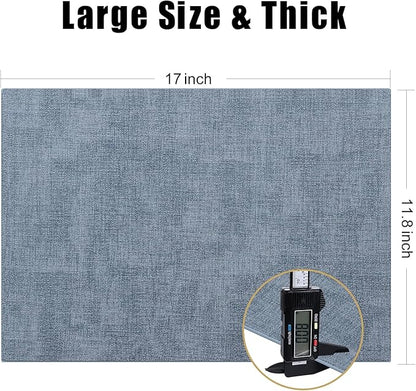 Homaxy Faux Leather Heat Resistant Placemats for Dining Table Set of 6, Waterproof Wipeable Washable PU Table Mats, Easy to Clean Anti-Slip Place Mats, 11.8" x 17", Blue
