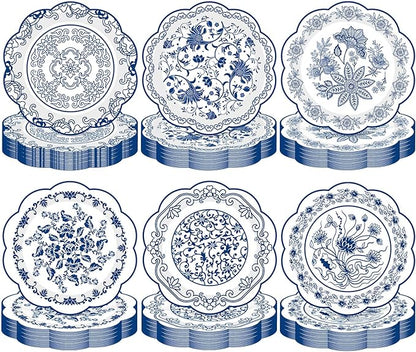 Umigy 120 Pcs 7 Inch Blue and White Floral Disposable Plates Blue Chinoiserie Floral Dessert Paper Plates for Wedding Bridal Shower Party Supplies
