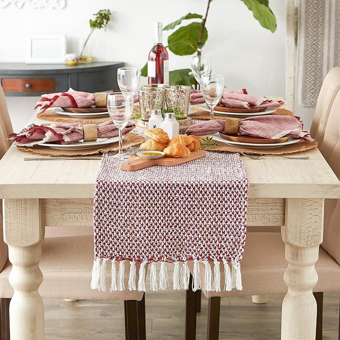 DII Woven Basics Collection 100% Cotton Knit Table Runner, Tango Red - Image 3
