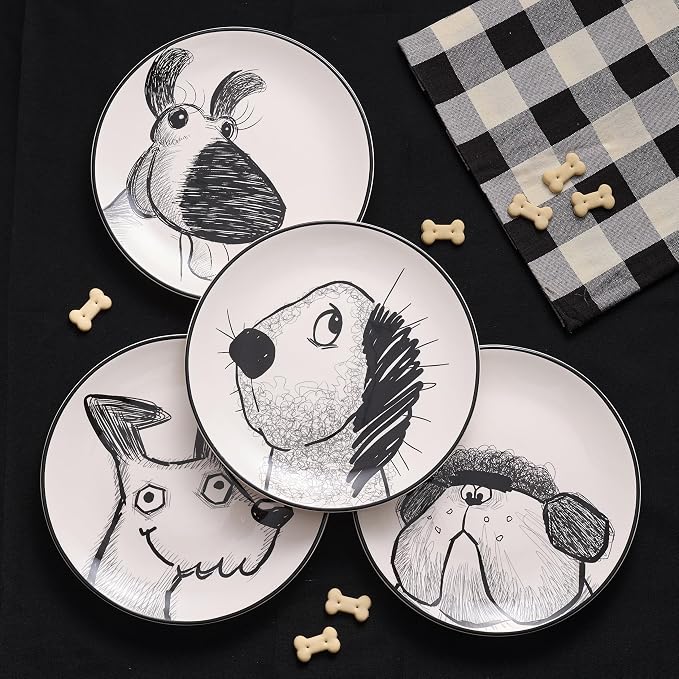 Bico Doodle Pawtrait Ceramic Salad Plates Set of 4, 8.75 Inch Dessert Plates - Image 3