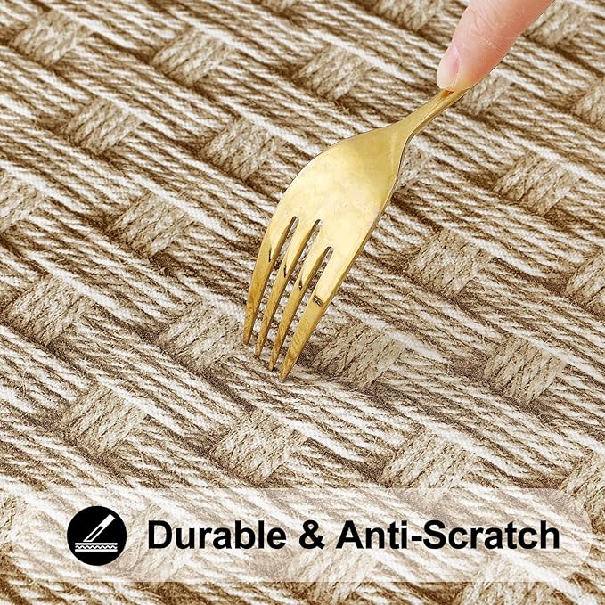 Smiry Rectangle Table Cloth Cover, Waterproof Elastic Fitted Picnic Tablecloth for 4 Foot Tables, Wipeable Flannel Backed Vinyl Tablecloths for Camping, Dining, Outdoor (Sand, 30" x 48")