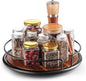 10" Acacia Wood Lazy Susan Turntable with Metal Frame for Table Top - Wooden Serving Tray Rotating for Kitchen Counter - Centerpiece Organizer Storage Food Bin Container for Pantry, Fridge, Cabinet
