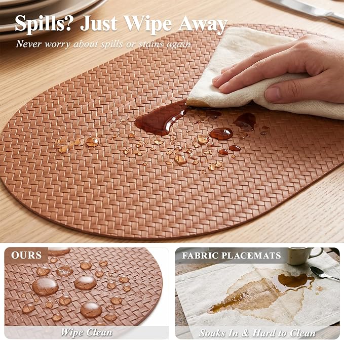 Woven Faux Leather Oval Placemats Set of 4/6 - Image 5