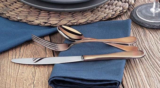 Artaste 56891 Rain 18/10 Stainless Steel Flatware 36-Piece Set, Copper Finish - Image 6