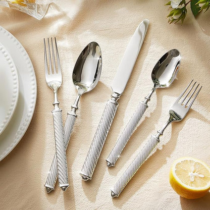 KINGSTONE Retro Rope-Pattern Silverware Set, 20-Piece Flatware Set Cutlery Set Forged with Handcrafted Texture Handles 18/10 Stainless Steel, Dishwasher Safe