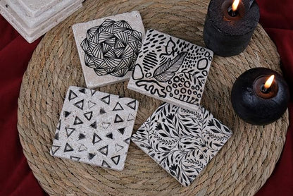 Black and White Modern Coaster Set of 4, Absorbent Square Coasters - Image 6