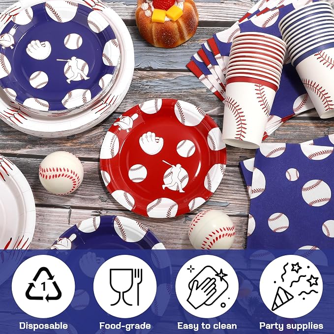 Kochorie 96 Pieces Baseball Party Supplies, Baseball Birthday Themed Decorations - Image 5