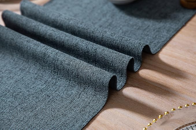 Blue Table Runners 72 Inches Long, Burlap Linen Style Rustic Farmhouse Table - Image 5
