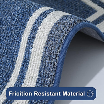 COSY HOMEER Kitchen Rugs Non-Slip 20x30/20x48 Inch Thick Polypropylene Standing Mat for Home Machine Washable, Bule Frame