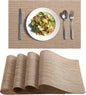 Timeet Placemats Set of 4, Heat Resistant Non-Slip Place Mats, Durable Washable PVC Vinyl Woven Table Mats, Linen Textured Table Placemats for Dining Kitchen Resistant Easy to Clean(Brown)