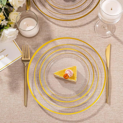 I00000 100Pcs Small Clear Gold Dessert Plates,Clear Disposable Plates with Gold Rim 7 Inch,Premium Hard Fancy Small Plate,Perfect for Birthday, Wedding & Party