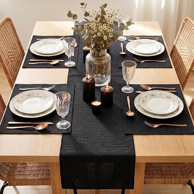 Black Burlap Table Runners 2 Packs 13x108 Inch Rustic Boho Table Runner | - Image 3