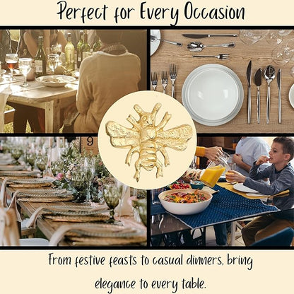 ALPHA Living HOME 12 Pcs Bee Napkin Rings - Decorative Metal Napkin Rings Table Decor Dining Table Cloth Napkin Holder for Christmas Wedding Holidays Dinners Party Supplies Everyday Use (Gold)