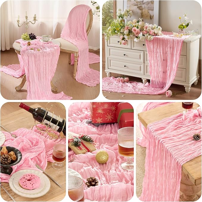 6 Pack Light Pink Cheesecloth Table Runner Boho Gauze Home Decor | 120 Inch - Image 8