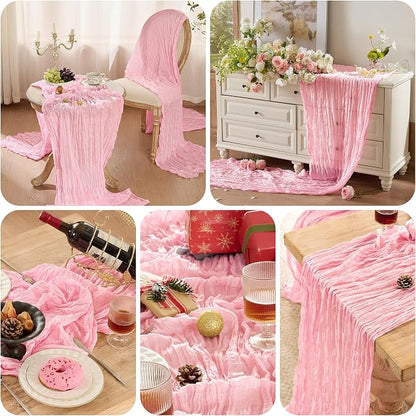 6 Pack Light Pink Cheesecloth Table Runner Boho Gauze Home Decor | 120 Inch - Image 8