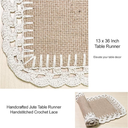 Woven Jute with Ivory Handcrafted Crochet Border Decorative Table Runner - Image 7
