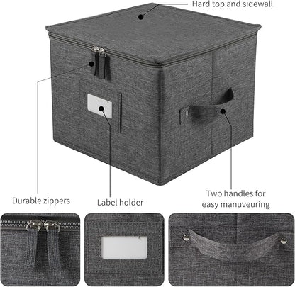 popoly China Storage Container for Bowls or Dessert Plates, 8.5" W x 6" H Plate Storage Case with 24 Felt Dividers, Hard Shell and Stackable (2 Pack Grey)