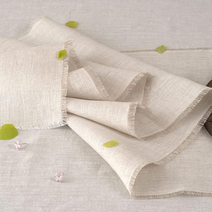 Linen Table Runner with Fringe- 14x72 Inch Natural, 100% Pure Linen Table Runner - Image 5