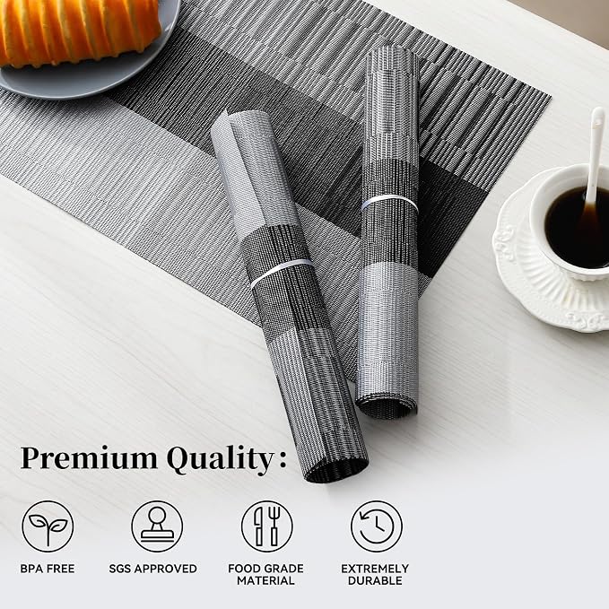 Leetaltree Grey with White Striped Placemats Set of 6 - Image 2